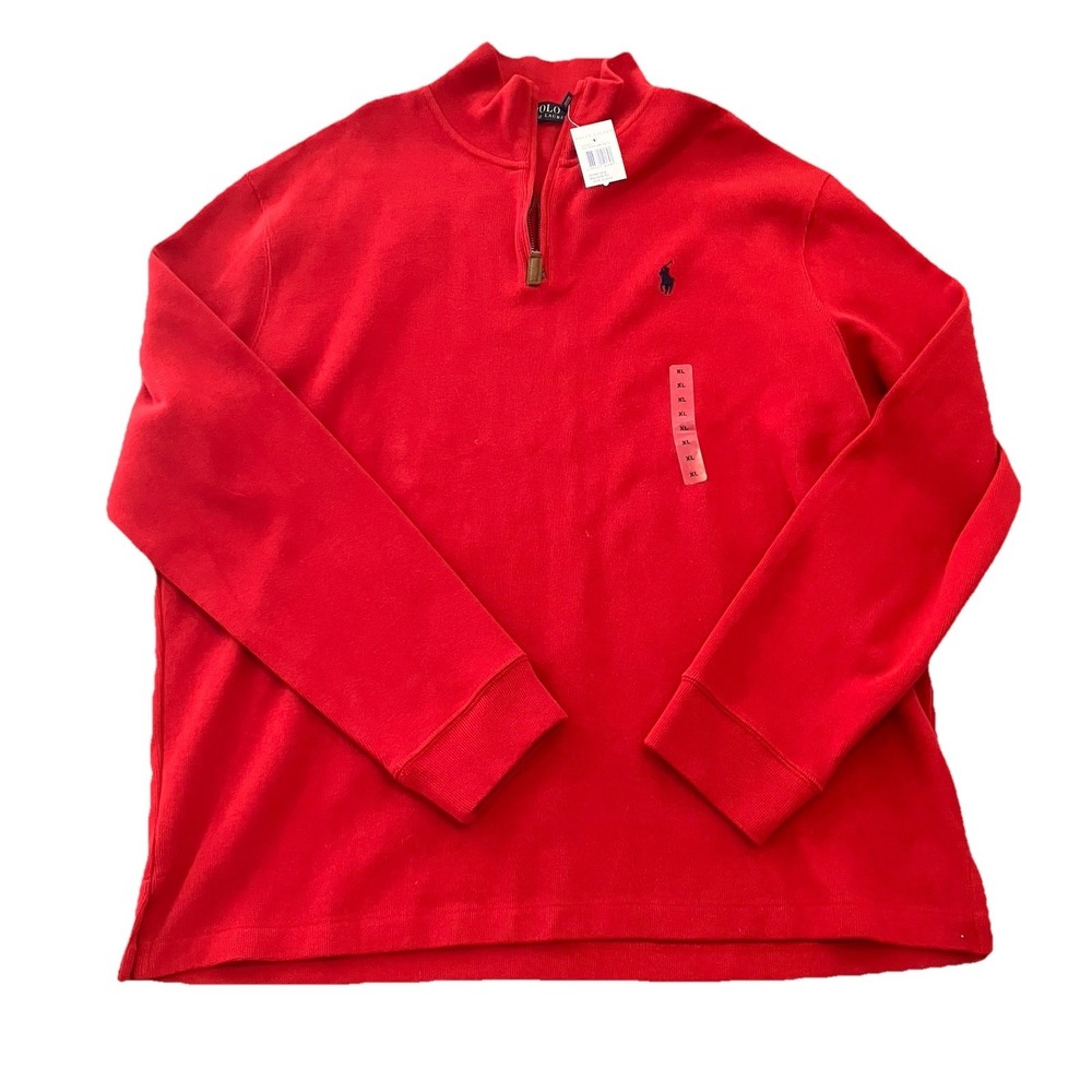 Polo Ralph Lauren Estate-Rib‎ Quarter Zip Mock Neck Pullover Sweater Red Mens XL